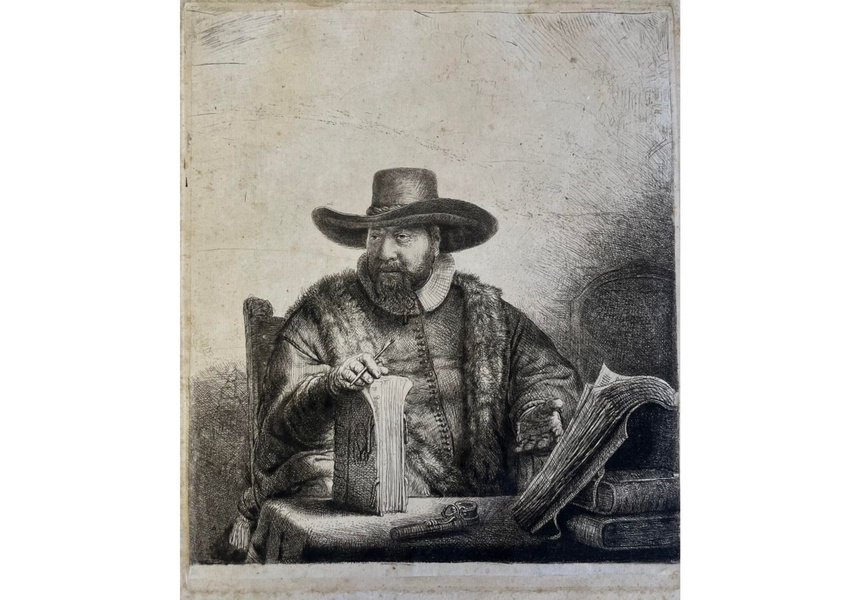 Rembrandt Harmensz van Rijn: Cornelis Claesz. Anslo, Preacher, 1641. Etching. LOPF 2026: Jette Fine Art, STAND S1