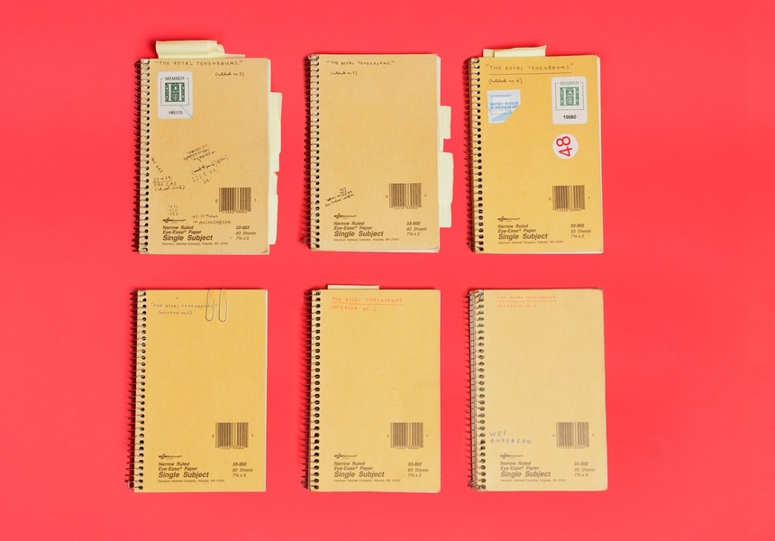 Wes Anderson's personal notebooks from The Royal Tenenbaums. Photo by Roger Do Minh. © Wes Anderson