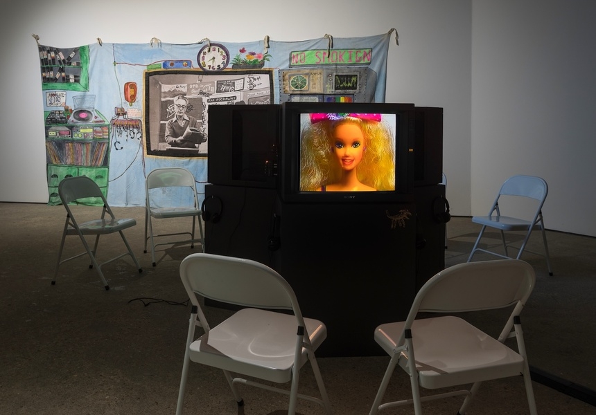 Installation view: Paper Tiger Television, It’s 8:30. Do you know where your brains are? Courtesy Goldsmiths CCA. Photo: Rob Harris.